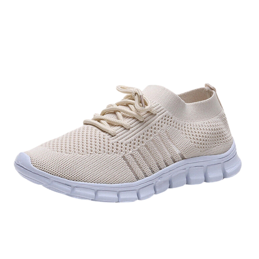 Baskets beiges légères Elinor Oslo pour femme – semelle blanche et tissu respirant