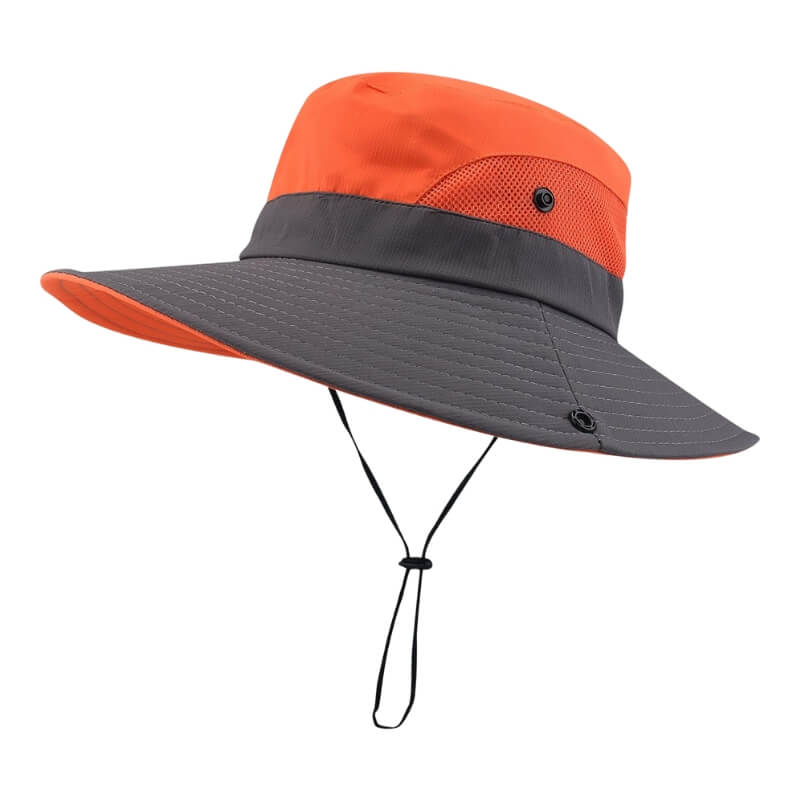 Chapeau de soleil orange et gris à large bord SunShade avec cordon de serrage.