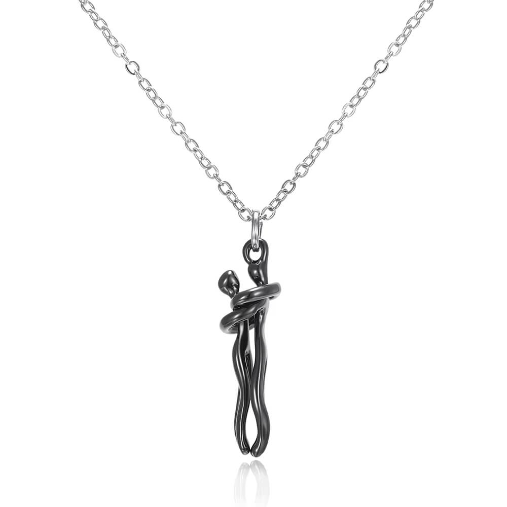 Collier pendentif étreinte noir en acier inoxydable avec chaîne fine – Bijou minimaliste et moderne