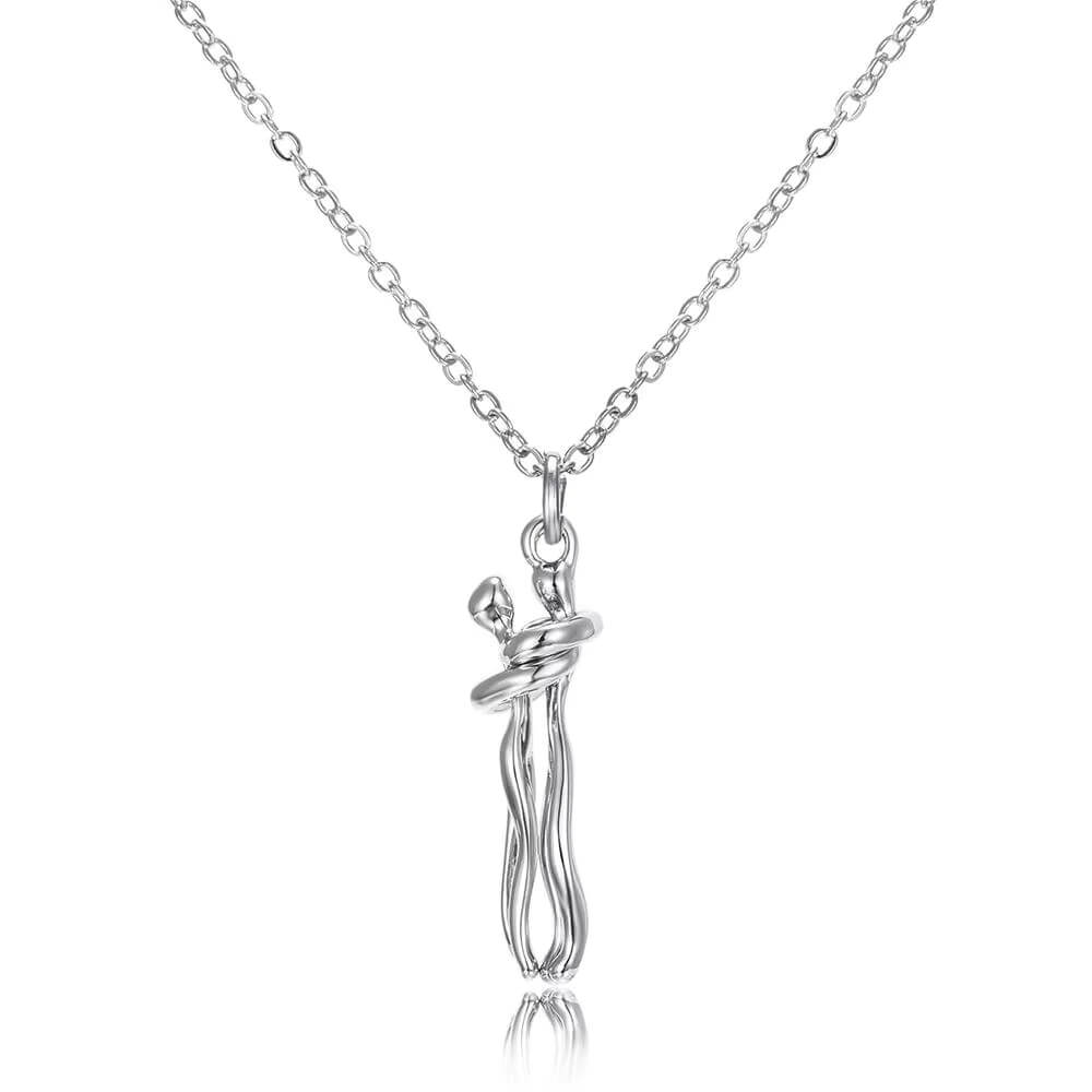 Collier étreinte en acier inoxydable argenté – Pendentif minimaliste représentant l’amour