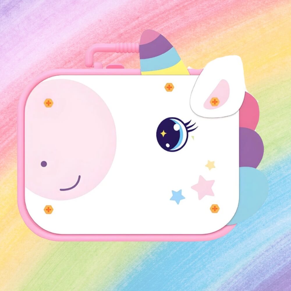Mallette licorne Monreux MiniBuilder avec design mignon et coloré, idéale pour les enfants créatifs.