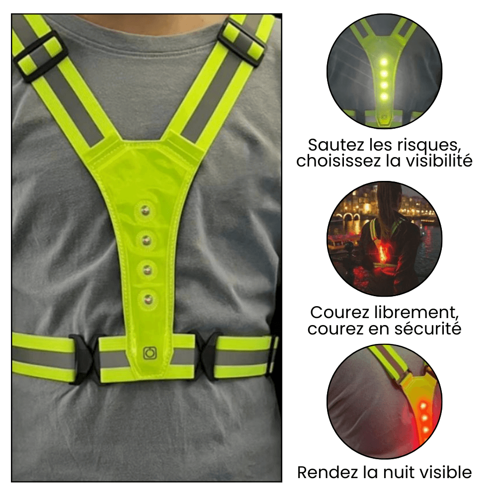 Gilet LED jaune fluo avec messages : choisissez la visibilité, courez en sécurité, rendez la nuit visible.