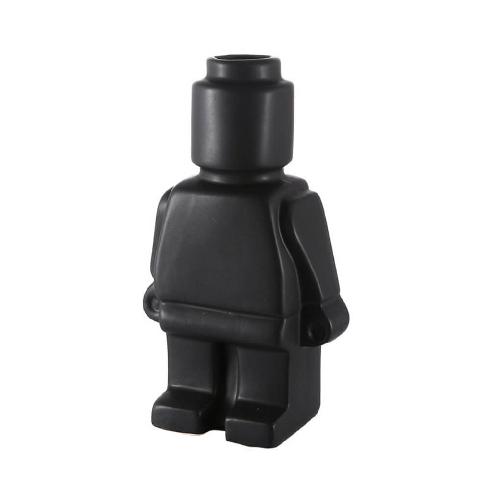 Vase LEGO noir en céramique mate – décoration minimaliste et ludique