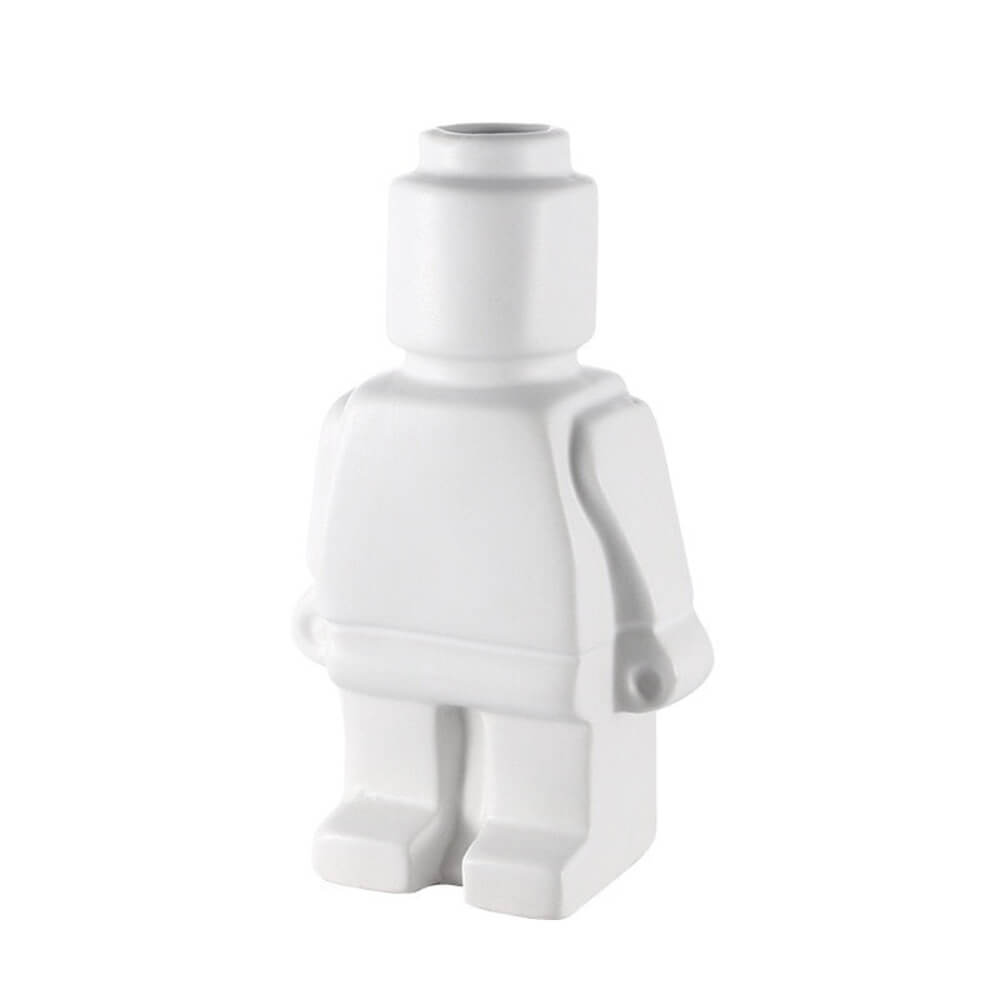 Vase figurine LEGO blanc en céramique brillante – design décoratif scandinave