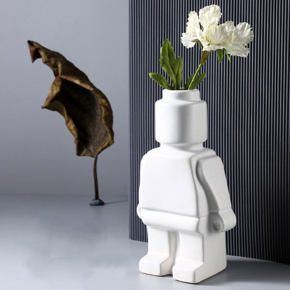 Vase LEGO blanc avec fleur blanche – décoration florale originale